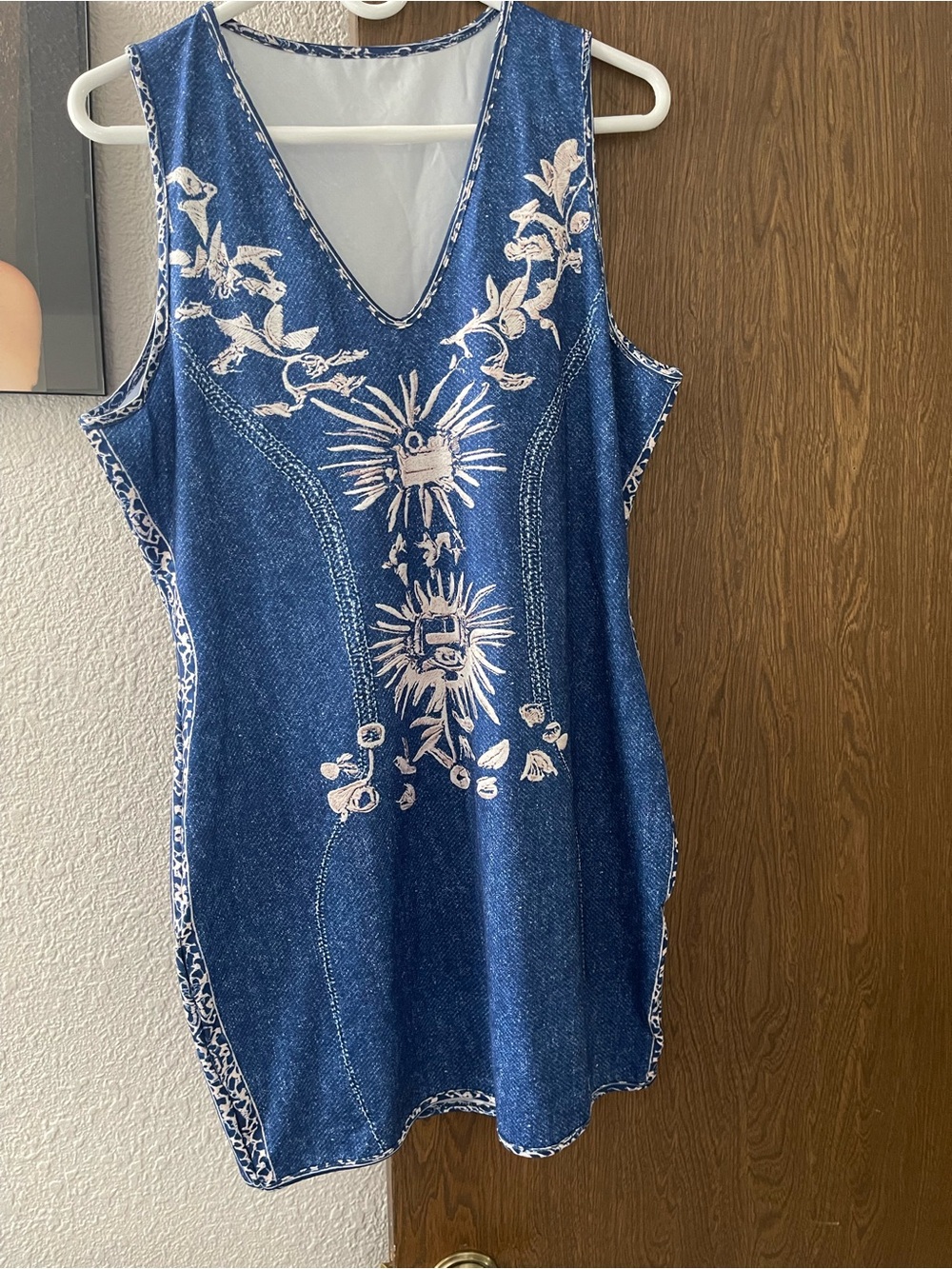 Blue Embroidered Sleeveless Tunic